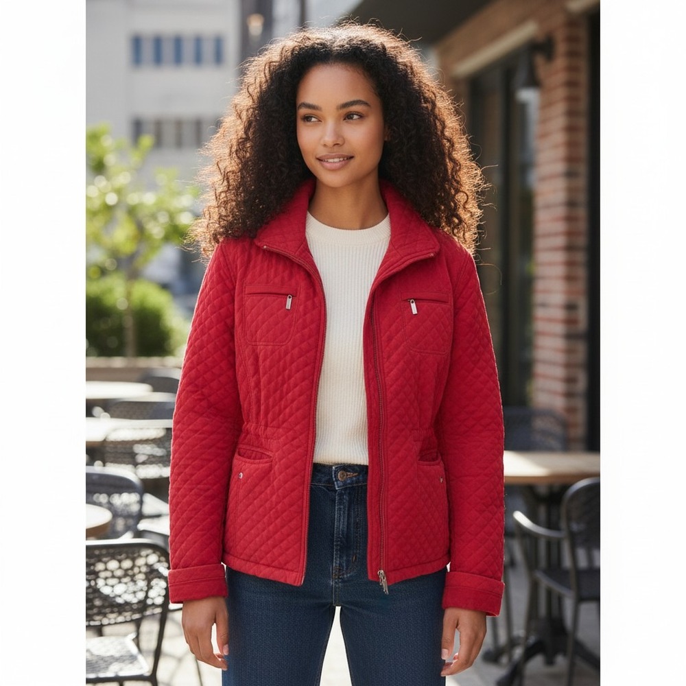 White Stag Quilted Jacket Size M 8/10 Red Excellent Diamond Stitch Full Zip Coat